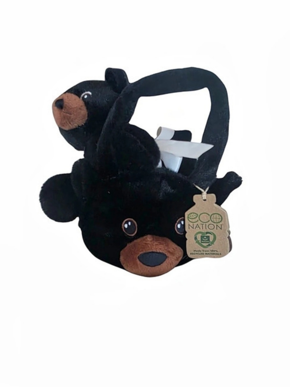 Eco Nation Bear Plush Black Purse NWT